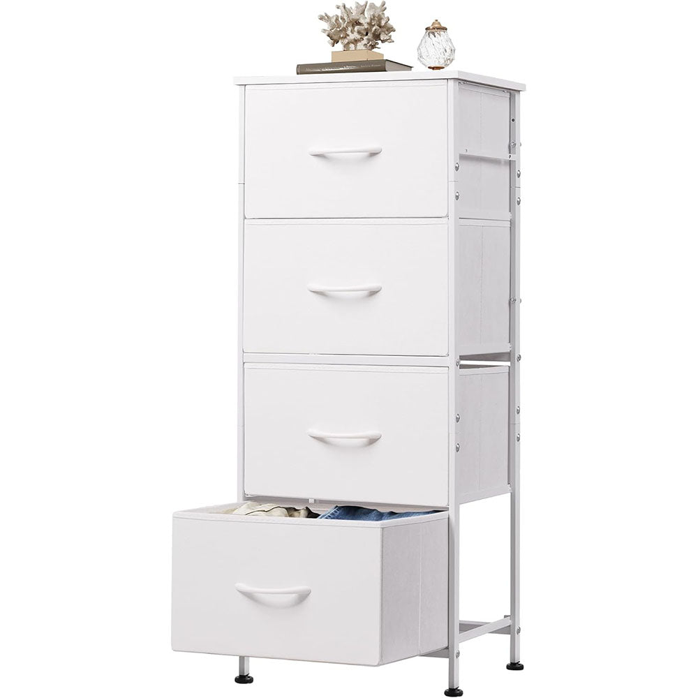 Storage Tower with 4 Drawers - Fabric Dresser, Organizer Unit for Bedroom, Living Room, Closets - Sturdy Steel Frame, Easy Pull Fabric Bins & Wooden Top