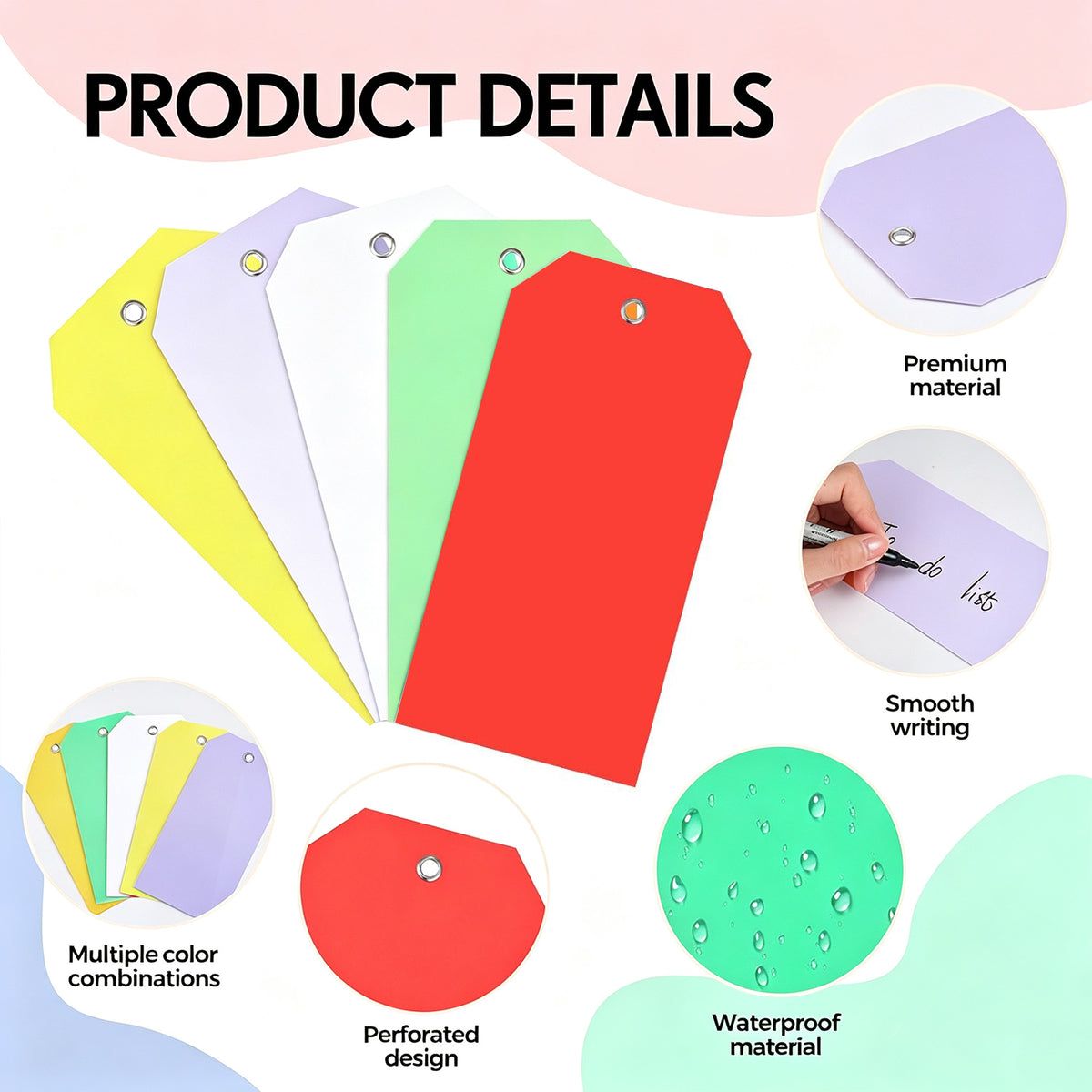 100 Pcs Waterproof Plastic Tags with Wire, 4 3/4" x 2 3/8", Multi Color