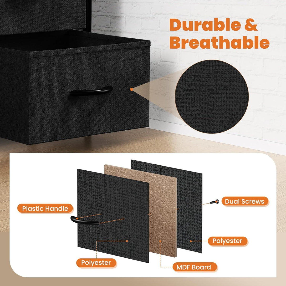 Nightstand with 2 Fabric Drawers, Bedside Table, Side End Table