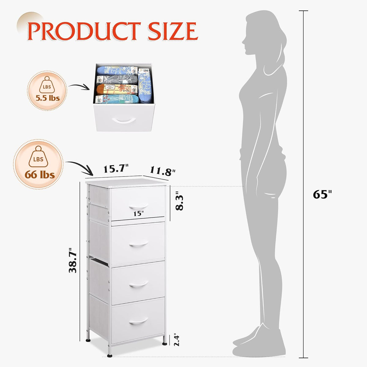 Storage Tower with 4 Drawers - Fabric Dresser, Organizer Unit for Bedroom, Living Room, Closets - Sturdy Steel Frame, Easy Pull Fabric Bins & Wooden Top