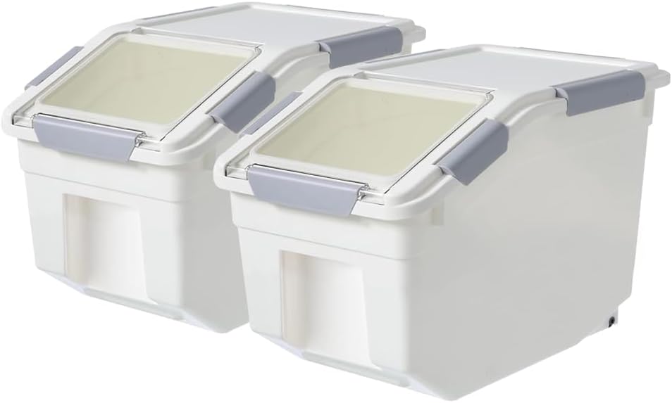 30lb Food Storage Container with Scoop with Handle & Wheels, 2 Pack