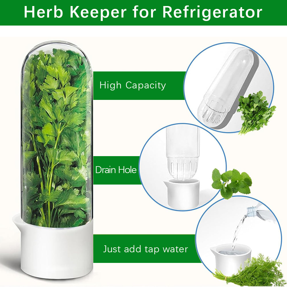 2 Pack Herb Keeper for Refrigerator, Clear BPA-Free Fresh Herb Saver