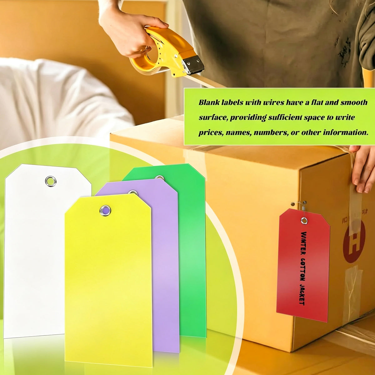 100 Pcs Waterproof Plastic Tags with Wire, 4 3/4" x 2 3/8", Multi Color