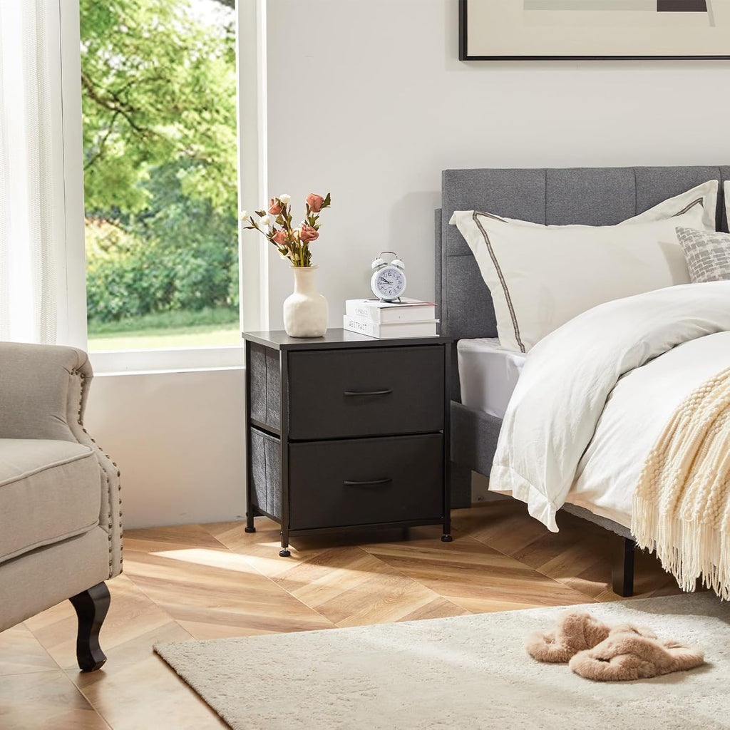 Nightstand with 2 Fabric Drawers, Bedside Table, Side End Table