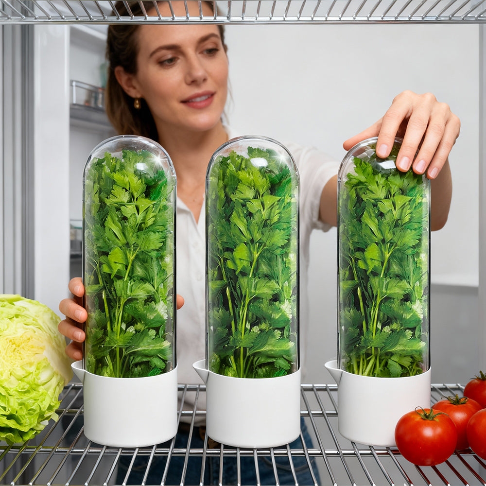 2 Pack Herb Keeper for Refrigerator, Clear BPA-Free Fresh Herb Saver