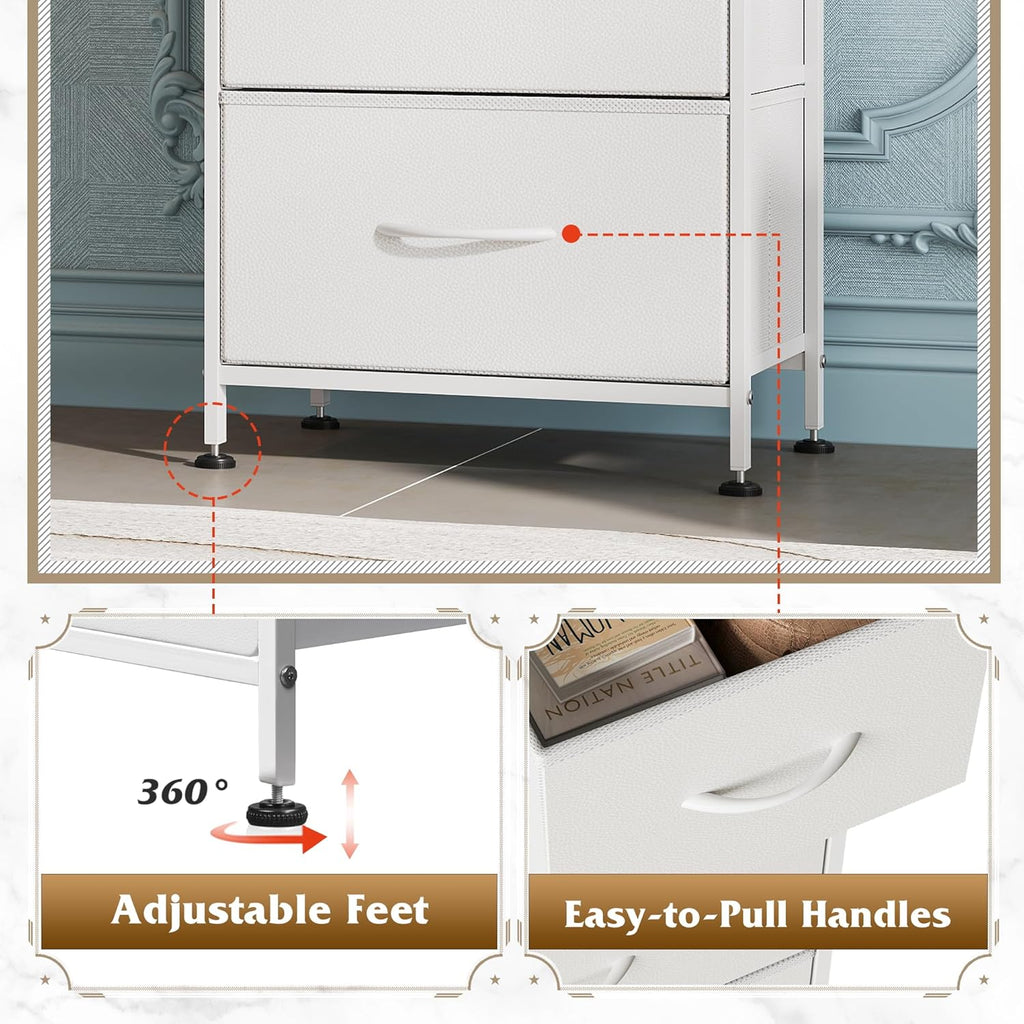 Storage Tower with 4 Drawers - Fabric Dresser, Organizer Unit for Bedroom, Living Room, Closets - Sturdy Steel Frame, Easy Pull Fabric Bins & Wooden Top