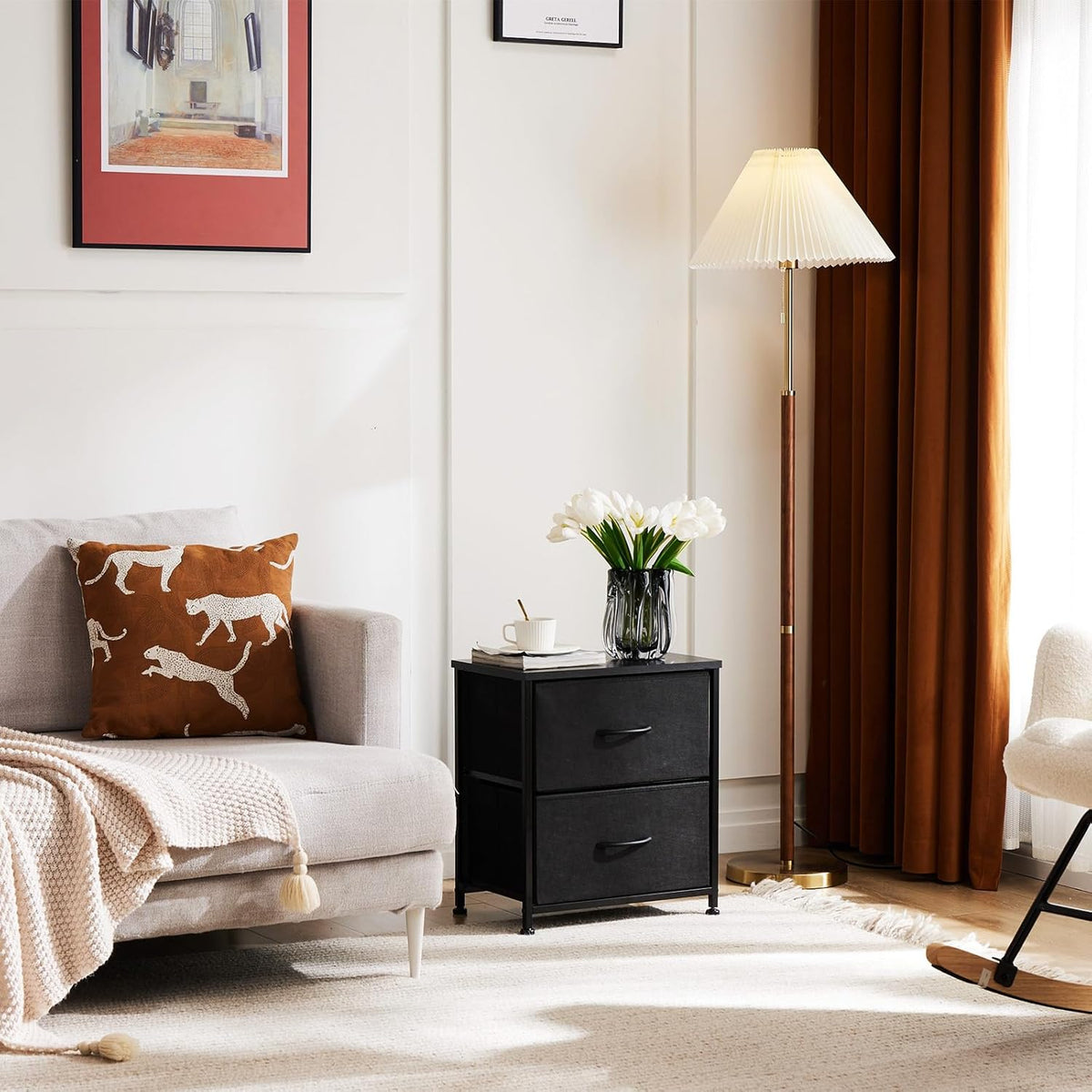 Nightstand with 2 Fabric Drawers, Bedside Table, Side End Table