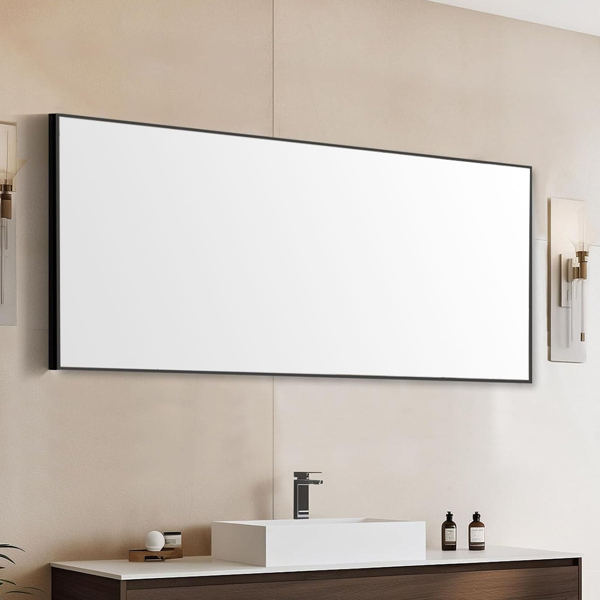 Full Length Mirror with Stand, Black Floor Mirror 59x16in