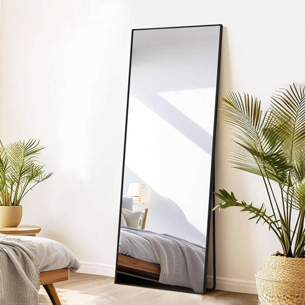 Full Length Mirror with Stand, Black Floor Mirror 59x16in