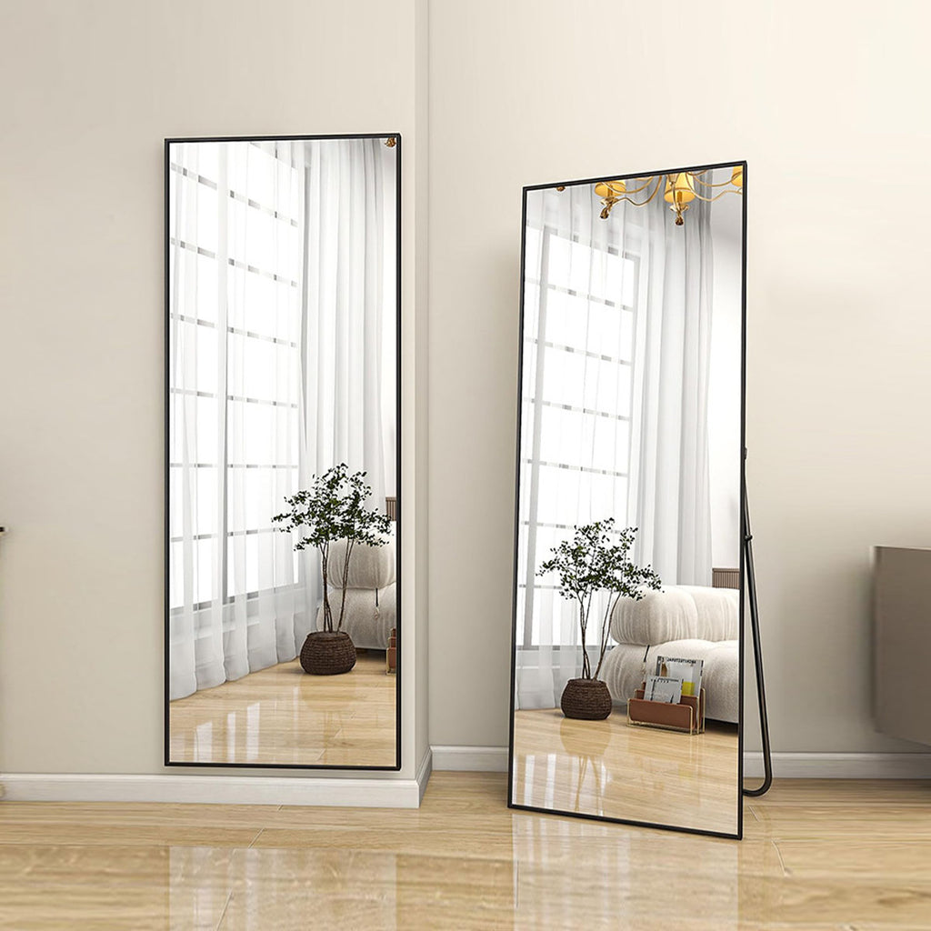 Full Length Mirror with Stand, Black Floor Mirror 59x16in
