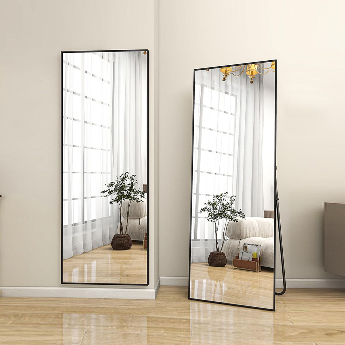 Full Length Mirror with Stand, Black Floor Mirror 59x16in