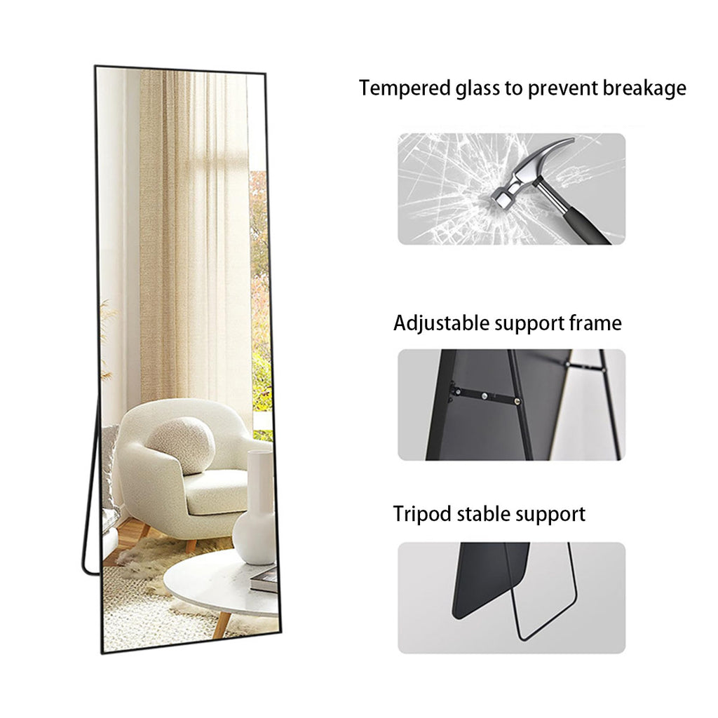 Full Length Mirror with Stand, Black Floor Mirror 59x16in